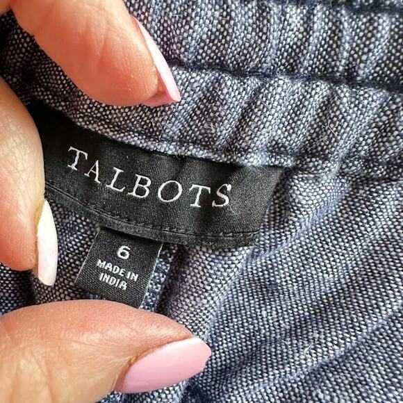 Talbots 100% Linen Pants Size 6 Blue Drawstring Lightweight Beachy Boho Wide Leg - Picture 5 of 7